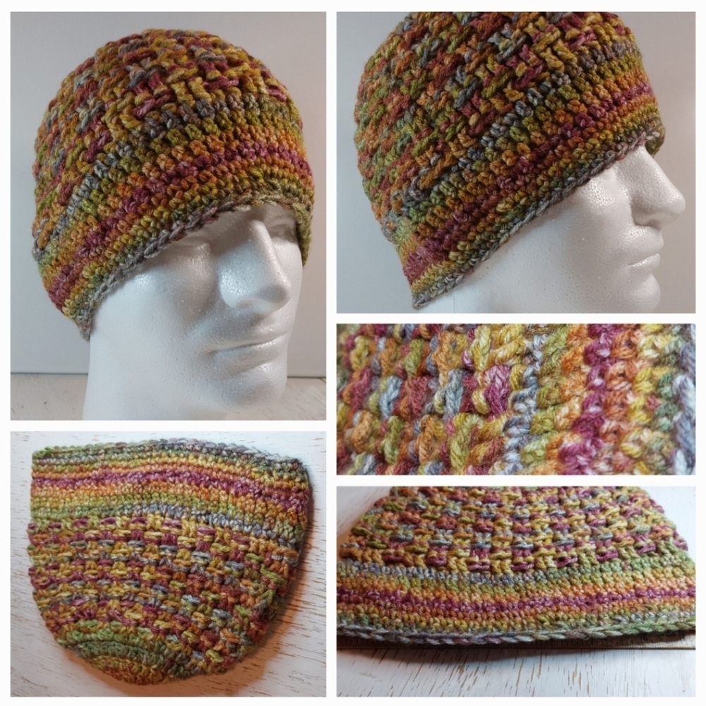 Colors of Fall Adult Crochet Beanie Handmade Hat Stocking Cap Winter Warm Cozy